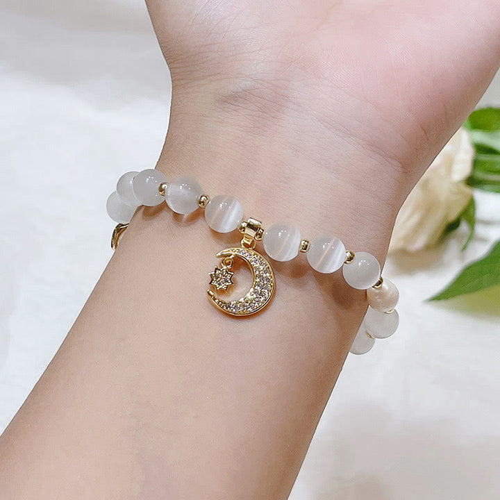 Buddha Stones Cat's Eye Crystal Lucky Clover Star Moon Fish Tail Fox Cat Charm Love Bracelet