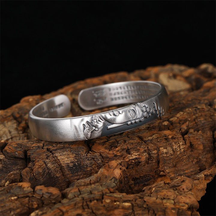 Buddha Stones 999 Sterling Silver Buddha Head Heart Sutra Serenity Bracelet Bangle - image 3