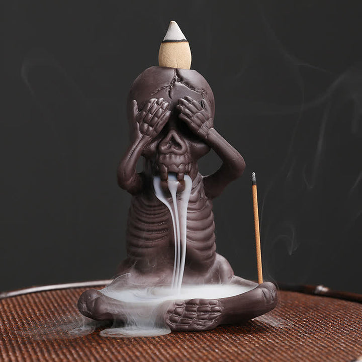 Buddha Stones Little Skull Ghost Purple Clay Backflow Smoke Fountain Peace Incense Burner Decoration - Little Ghost/Don't Look - image 2
