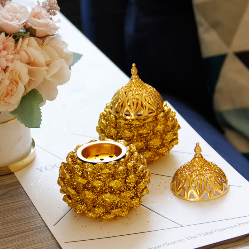 Gold Pine Cone Pattern Spiritual Rituals Mini Incense Burner Home Tabletop Decor - image 4