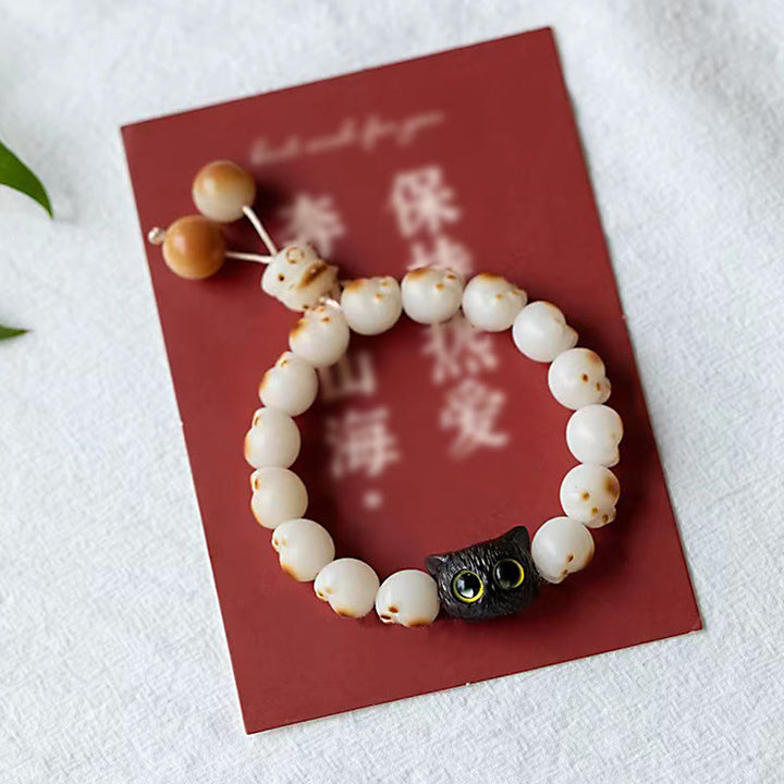 Buddha Stones Natural Bodhi Seed Red Sandalwood Lovely Paw Lucky Cat Peace Bracelet - image 11