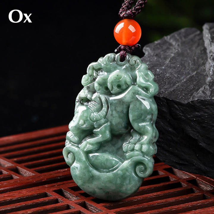 Buddha Stones Natural Jade 12 Chinese Zodiac Prosperity Necklace Pendant - Ox - image 16