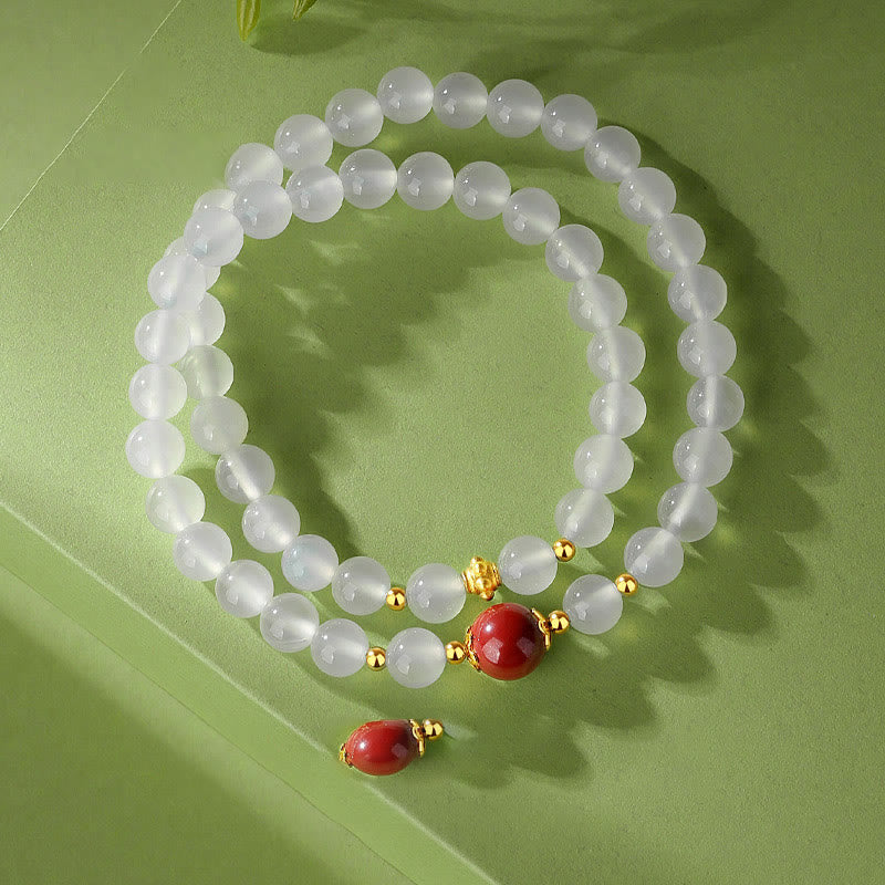 Buddha Stones 925 Sterling Silver Natural White Agate Cinnabar Double Wrap Protection Bracelet - image 1