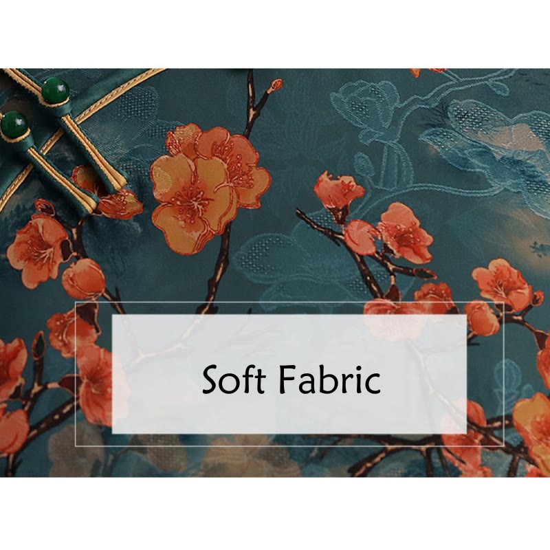 Buddha Stones Retro Flower Lotus Peony Feather Print Qipao Dress Women's Cheongsam Dress - image 9