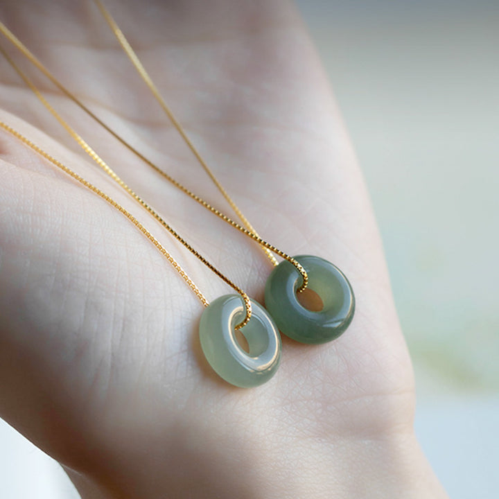 Buddha Stones Natural Round Jade Peace Buckle Luck Abundance Necklace Pendant - image 1