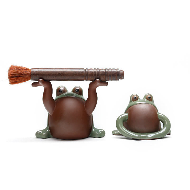 Buddha Stones FengShui Wealth Lucky Cute Frog Ceramic Tea Pet Figurine Decoration - image 11