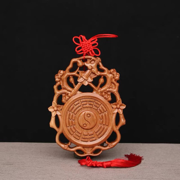 Feng Shui Bagua Map Peach Wood Chinese Knotting Balance Energy Map - 18*13.6cm - image 0