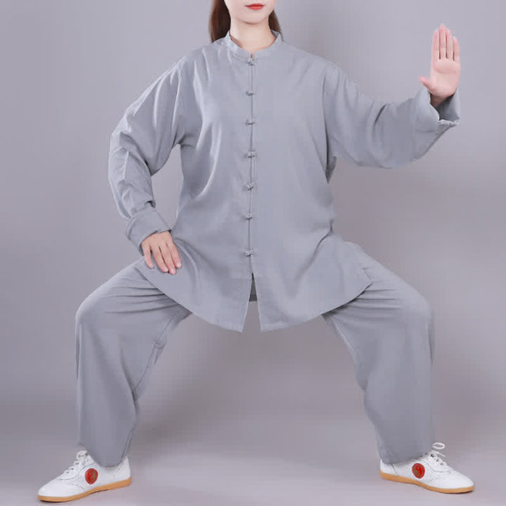 Tai Chi Qigong Meditation Prayer Spiritual Zen Practice Unisex Cotton Linen Clothing Set - Gray - Long Sleeve - US14，UK/AU18，EU46 (3XL)  - image 25