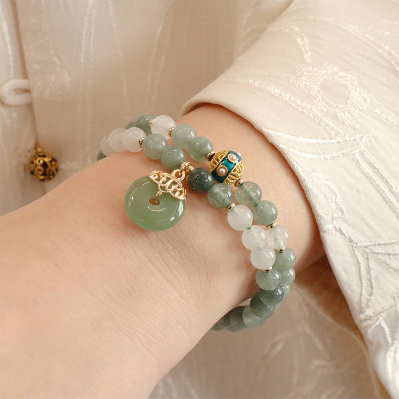 Buddha Stones Single Double Layer Jade Peace Buckle Luck Bracelet