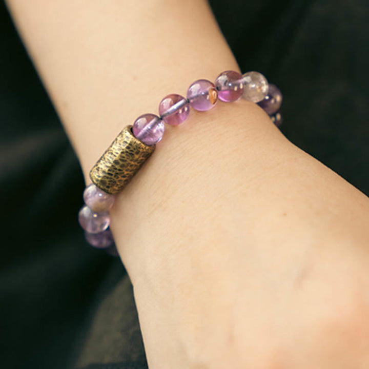 Buddha Stones White Crystal Red Hematoid Quartz Gold Rutilated Quartz Purple Phantom Protection Bracelet