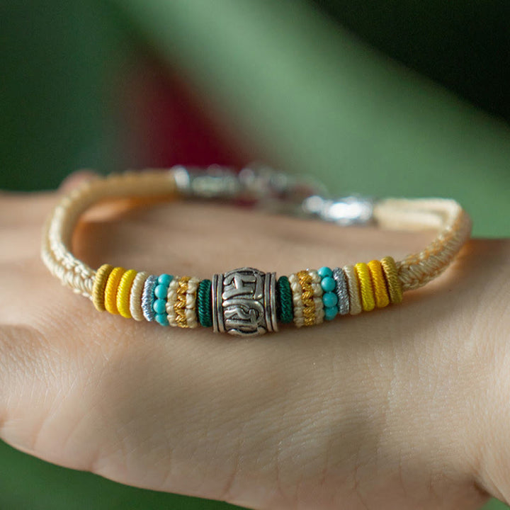Buddha Stones Handmade 925 Sterling Silver Tibetan Om Mani Padme Hum Purity Braided Bracelet - image 4