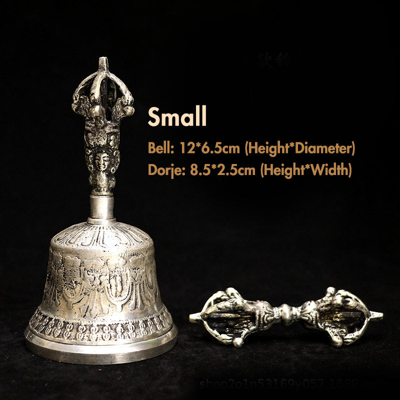 Buddha Stones Tibetan Meditation Bell and Vajra Dorje Copper Decoration Set - Silver - Bell 12*6.5 cm, Dorje 8.5*2.5 cm - image 2