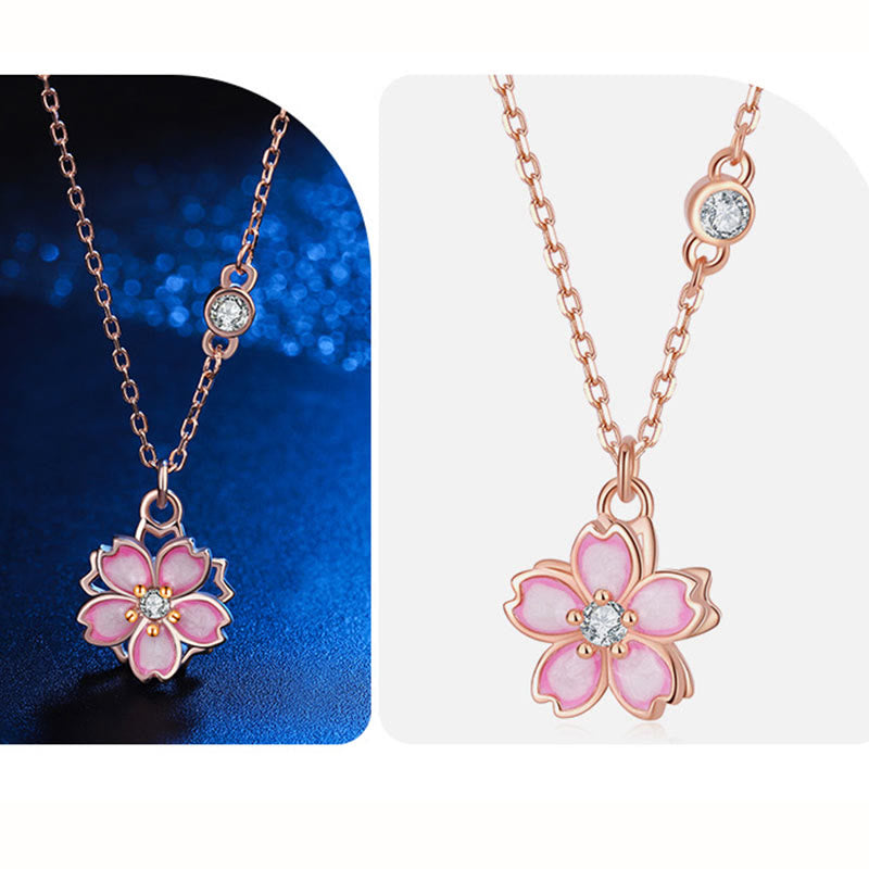 Buddha Stones 925 Sterling Silver Cherry Blossom Flower Rotatable Protection Necklace Pendant - image 10