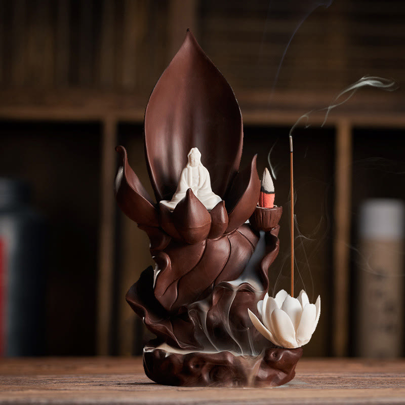 Buddha Stones Lotus Buddha Avalokitesvara Enlightenment Purple Clay Incense Burner Decoration - image 5