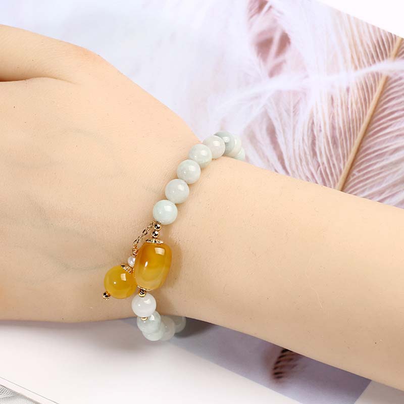 Buddha Stones Natural White Jade Agate Protection Bracelet