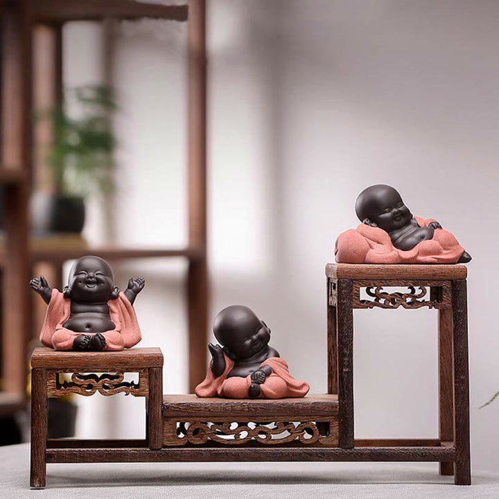 Buddha Stones Always Smiling Laughing Buddha Wealth Luck Purple Clay Maitreya Statue Decoration - image 11