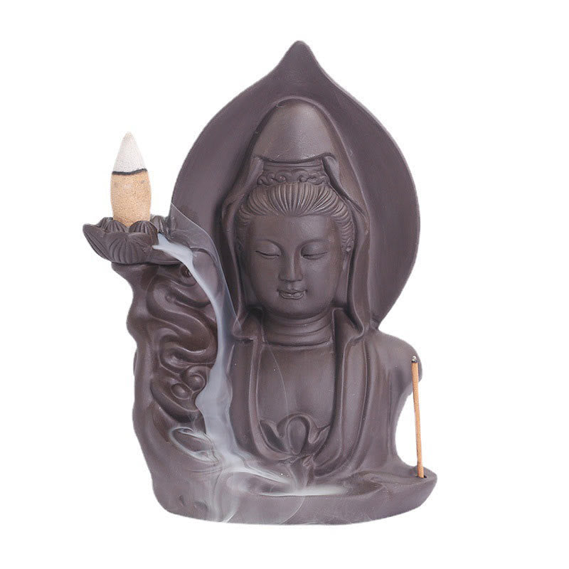 Buddha Stones Tibetan Avalokitesvara Buddha Lotus Healing Backflow Smoke Fountain Incense Burner - image 6