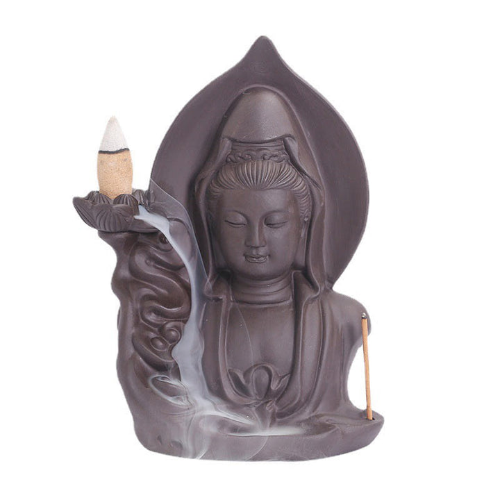 Buddha Stones Tibetan Avalokitesvara Buddha Lotus Healing Backflow Smoke Fountain Incense Burner - image 6