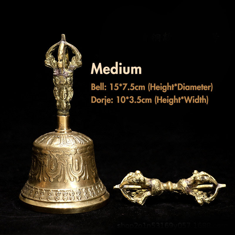Buddha Stones Tibetan Meditation Bell and Vajra Dorje Copper Decoration Set - Gold - Bell 14*7.5 cm, Dorje 10*3.5 cm - image 14
