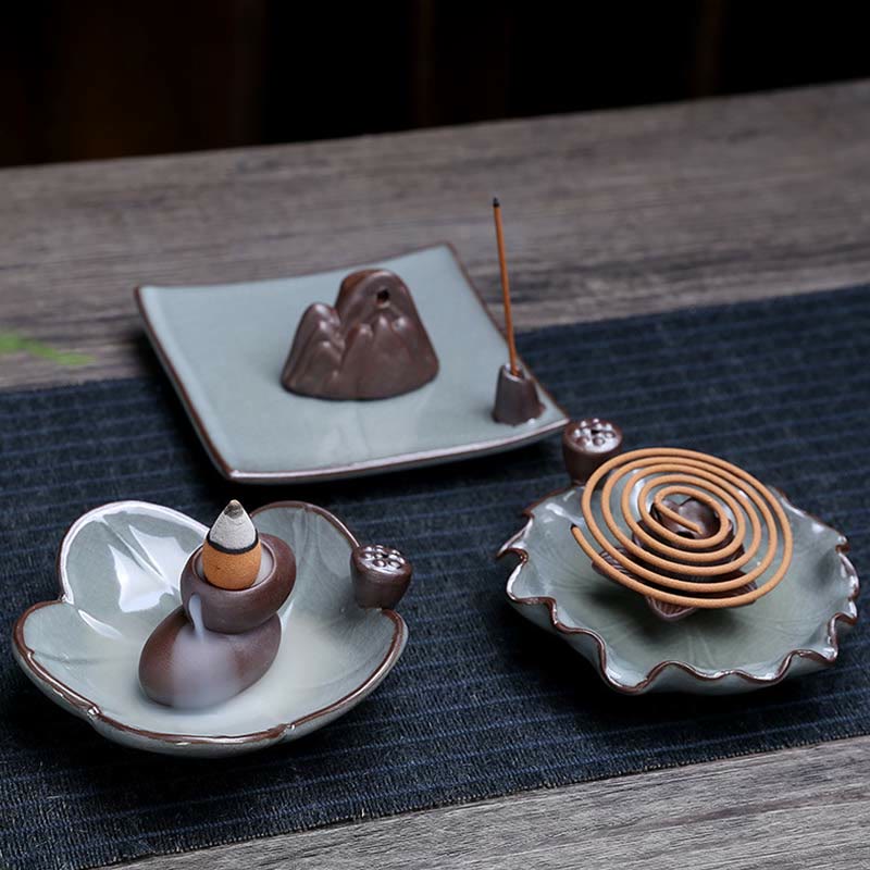 Lotus Plum Blossom Square Ceramic Spiritual Backflow Incense Burner - image 1