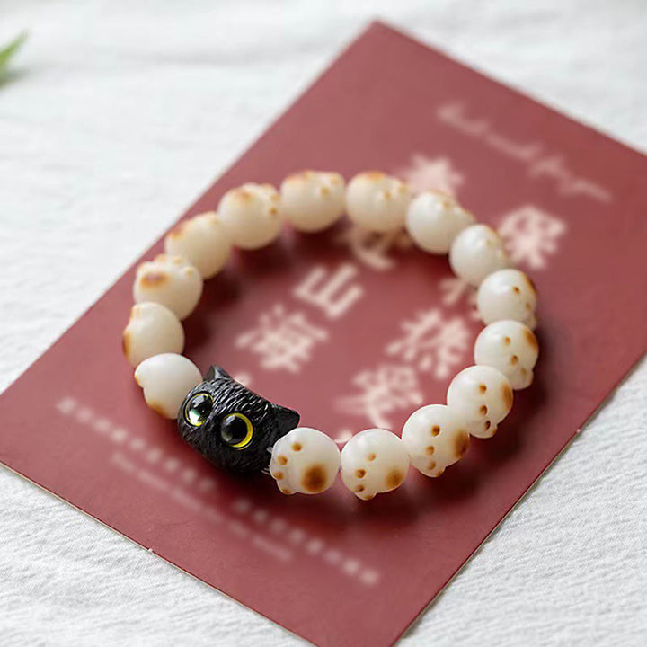 Buddha Stones Natural Bodhi Seed Red Sandalwood Lovely Paw Lucky Cat Peace Bracelet - image 4