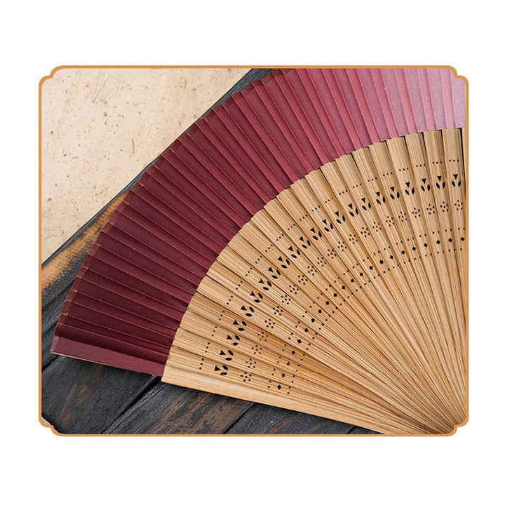 Buddha Stones Solid Color Gradient Hollow Engraved Handheld Bamboo Folding Fan