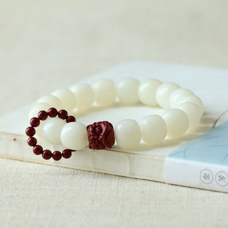Buddha Stones Natural Bodhi Seed Cinnabar Dancing Lion Charm Wisdom Harmony Wrist Mala - image 1