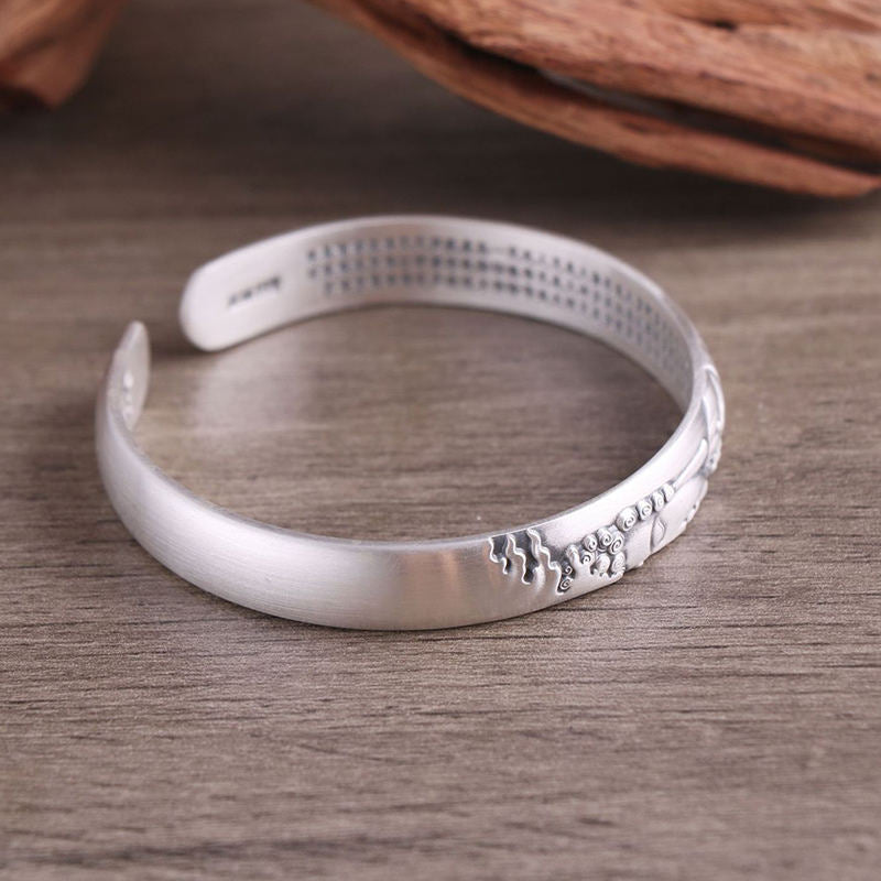 Buddha Stones 999 Sterling Silver Buddha Head Heart Sutra Serenity Bracelet Bangle - image 14