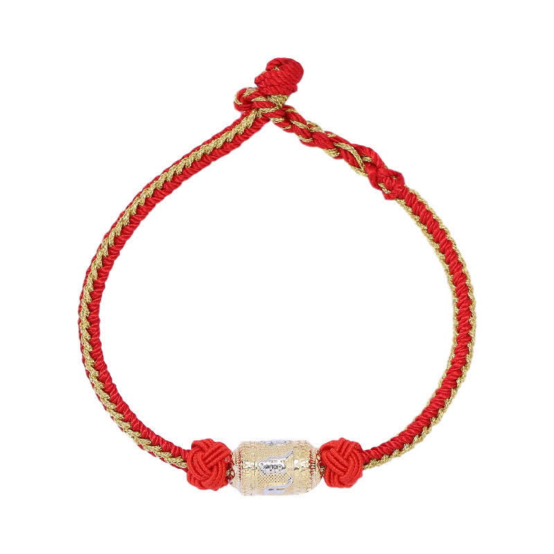 Buddha Stones 925 Sterling Silver Om Mani Padme Hum Prayer Wheel Luck Strength Red String Bracelet - image 4