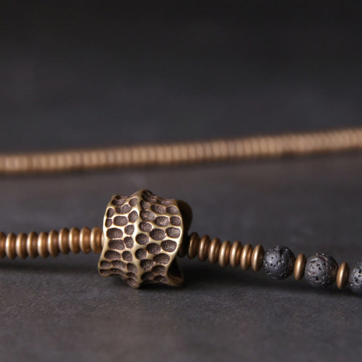 Buddha Stones Vintage Lava Rock Brass Copper Healing Multilayered Bracelet - image 4