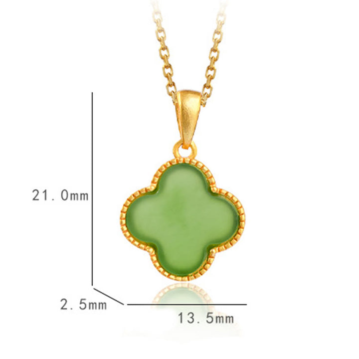 Buddha Stones 925 Sterling Silver Natural Hetian Jade Luck Four Leaf Clover Necklace Pendant - image 7