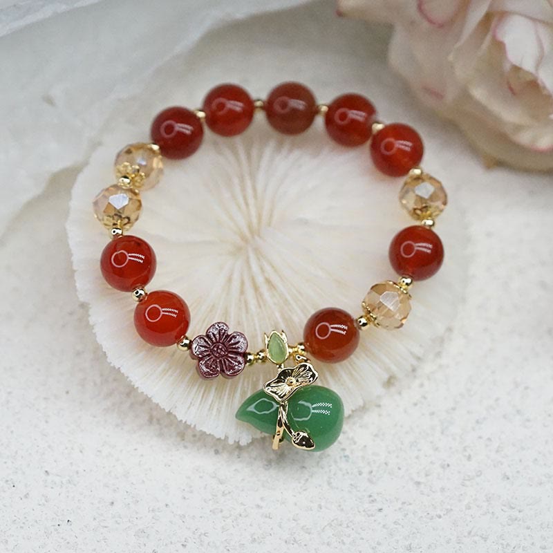 Buddha Stones Natural Red Agate Green Agate Gourd Cinnabar Flower Beads Confidence Bracelet