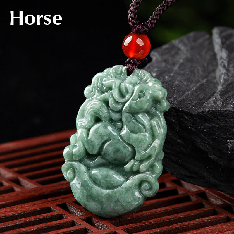 Buddha Stones Natural Jade 12 Chinese Zodiac Prosperity Necklace Pendant - Horse - image 20