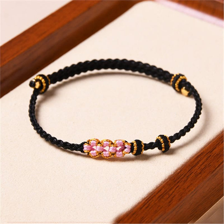 Buddha Stones Handmade Peach Blossom Protection Braided Rope Bracelet