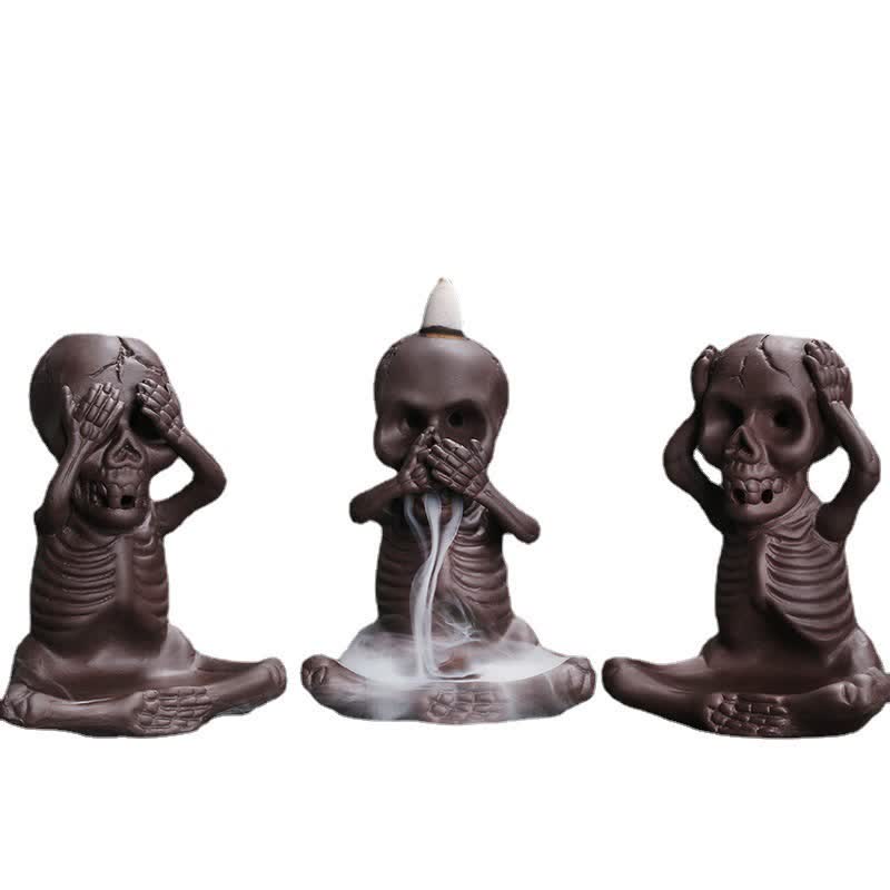 Buddha Stones Little Skull Ghost Purple Clay Backflow Smoke Fountain Peace Incense Burner Decoration - image 16