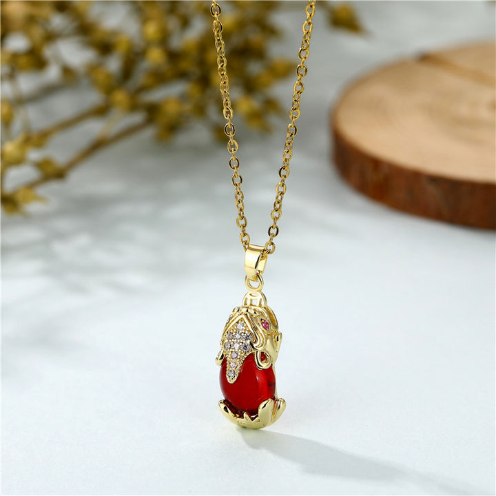 Buddha Stones Natural Garnet Pixiu Fortune Necklace - image 3