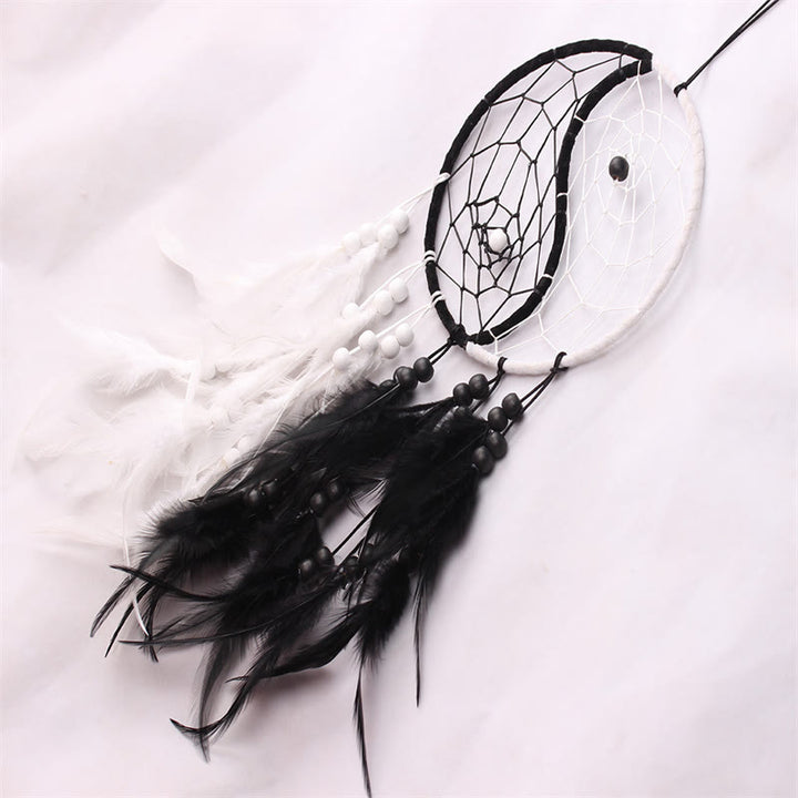 Yin Yang  Dream Catcher Circular Net with Feathers Balance Decoration - image 6