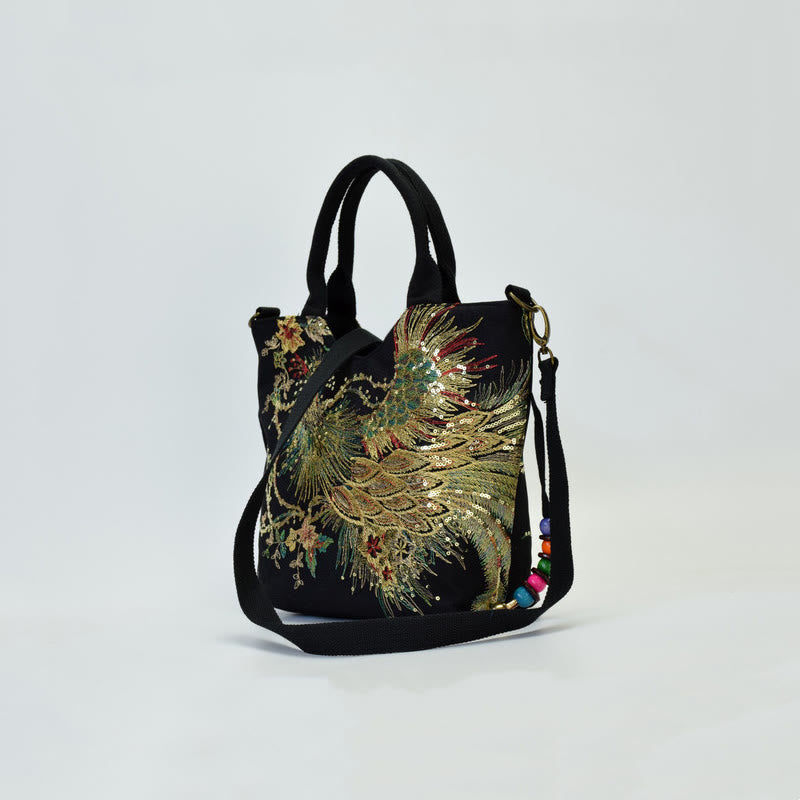 Peacock Double-sided Embroidery Tote Bag Shoulder Bag Crossbody Bag