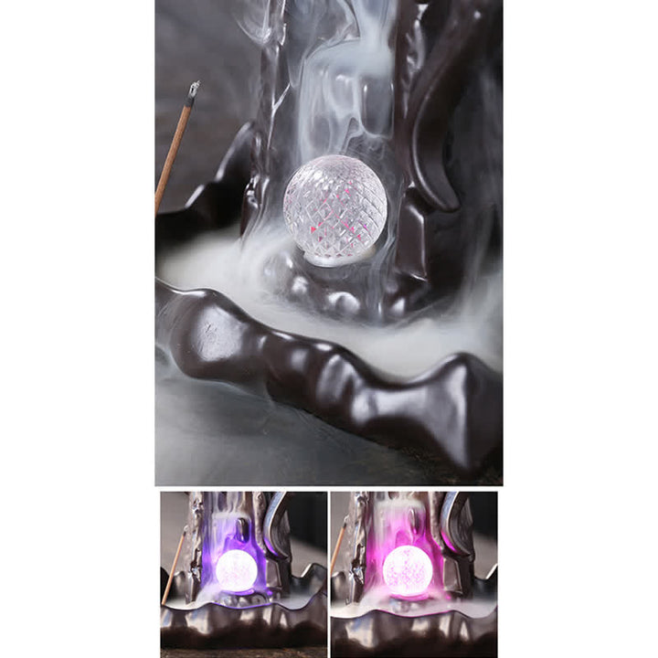 Nordic Dragon Ceramic Backflow Smoke Fountain Meditation Healing Incense Burner Led Ball Decoration - image 9
