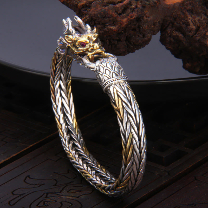 Buddha Stones 925 Sterling Silver Year Of The Dragon Auspicious Dragon Protection Metal Braided Design Bracelet - image 1