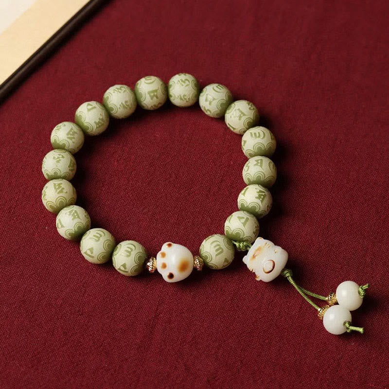 Buddha Stones Green Bodhi Seed Cat Paw Om Mani Padme Hum Engraved Wisdom Bracelet - image 2