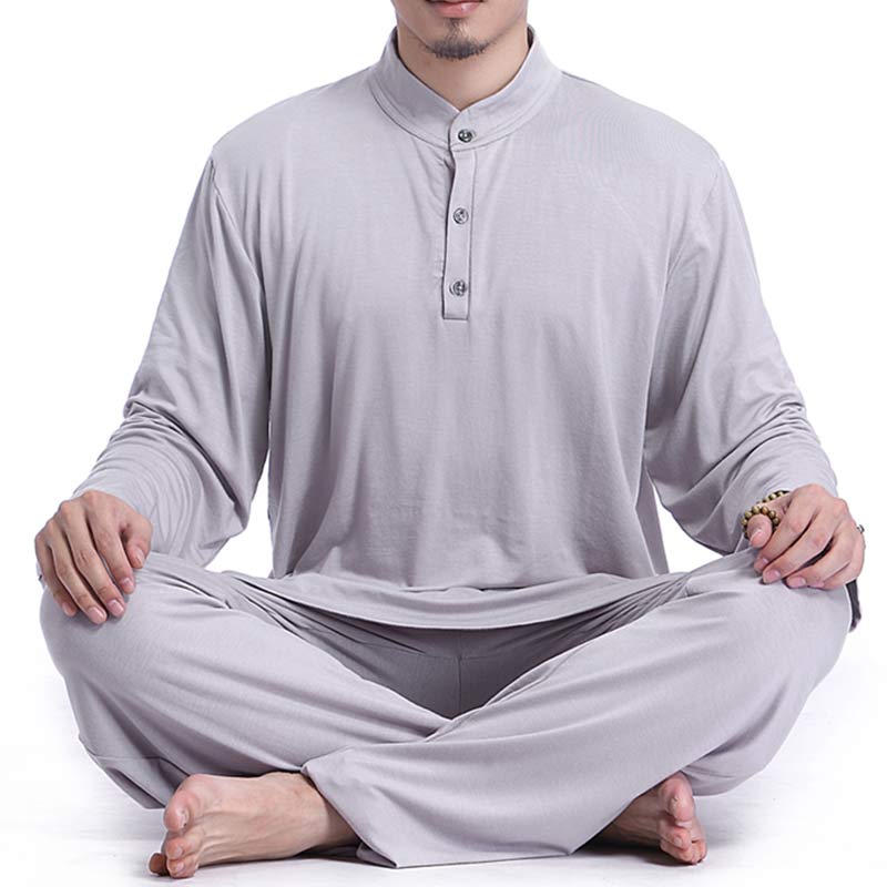 Meditation Prayer Spiritual Zen Tai Chi Practice Yoga Clothing Men's Set - Gray - US/UK/AU44，EU54 (3XL) - image 0