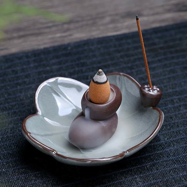 Lotus Plum Blossom Square Ceramic Spiritual Backflow Incense Burner - Plum Blossom - image 10