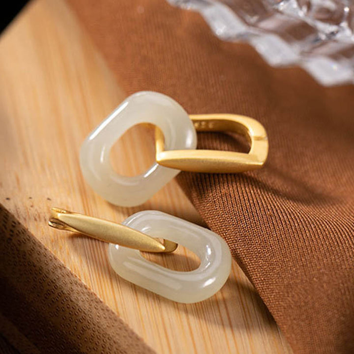 Buddha Stones 925 Sterling Silver Round White Jade Happiness Blessing Earrings - image 7