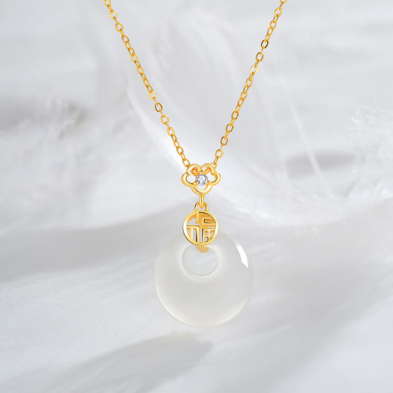 Buddha Stones 925 Sterling Silver White Agate Fu Character Happiness Luck Necklace Pendant - Gold - image 1