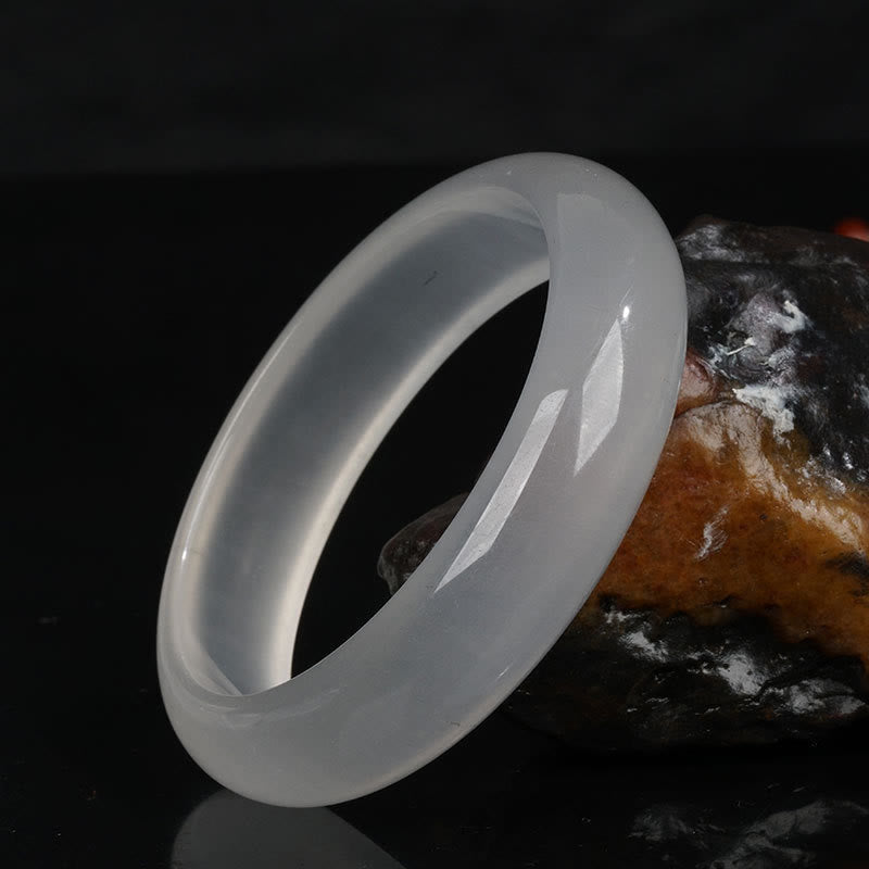 Natural Translucent Golden Silk Jade Wealth Luck Bracelet Bangle - Translucent White - 62mm - image 1