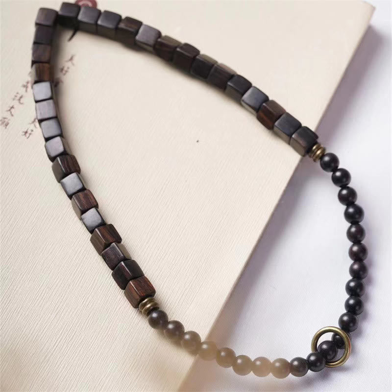 Buddha Stones Tibet Ebony Wood Square Beads Peace Double Wrap Bracelet