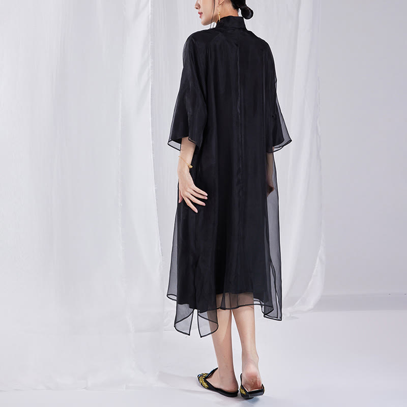 Buddha Stones 100% Mulberry Silk 6 Momme Dress Vintage Flower Butterfly Embroidery Qipao Dress Women's Cheongsam Dress - image 18