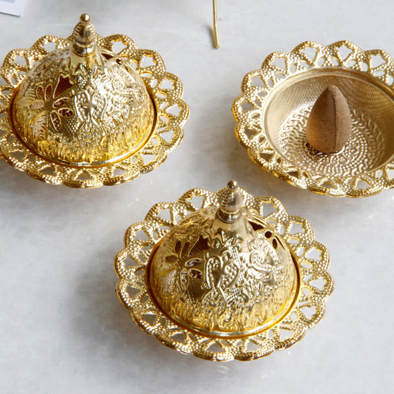 Tibetan Gold Mini Meditation Incense Burner - image 2