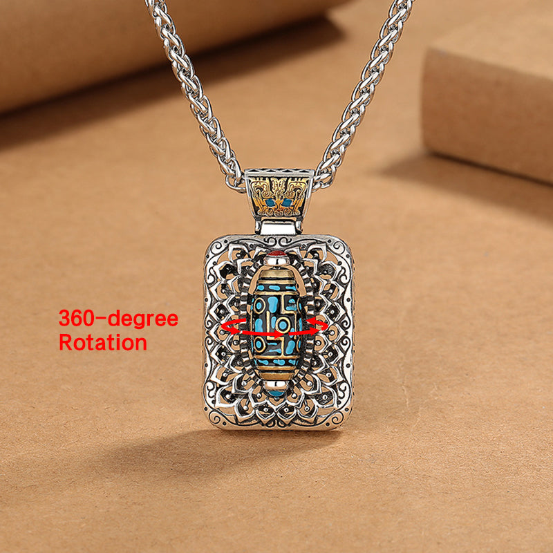 Buddha Stones Nine-Eye Dzi Bead Design Copper Healing Rotatable Necklace Pendant